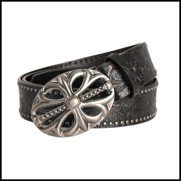PU Leather Studded Belt with Carved Flower Buckle for Y2K Punk Gothic Style main image 7